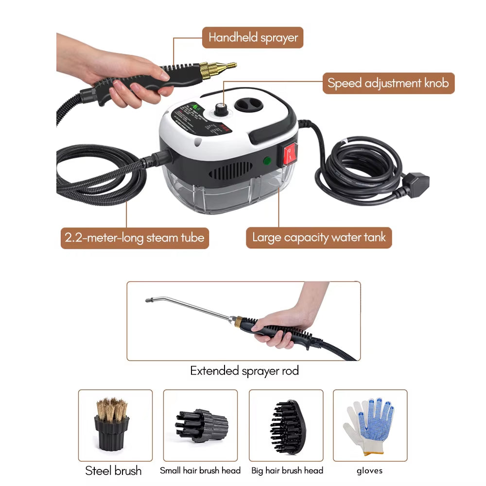High-Power 1500W Handheld Steam Cleaner with 6 Adjustable Speeds for Kitchen and Refrigerator Cleaning