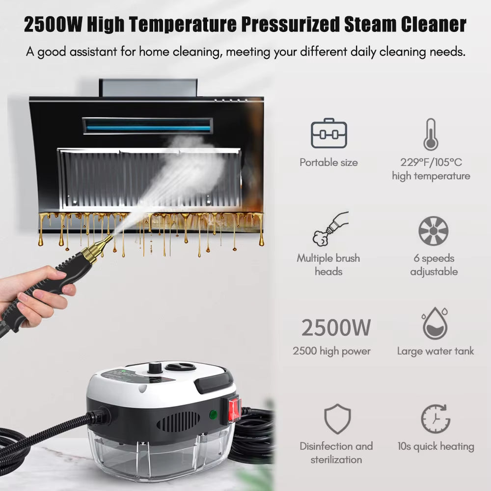 High-Power 1500W Handheld Steam Cleaner with 6 Adjustable Speeds for Kitchen and Refrigerator Cleaning